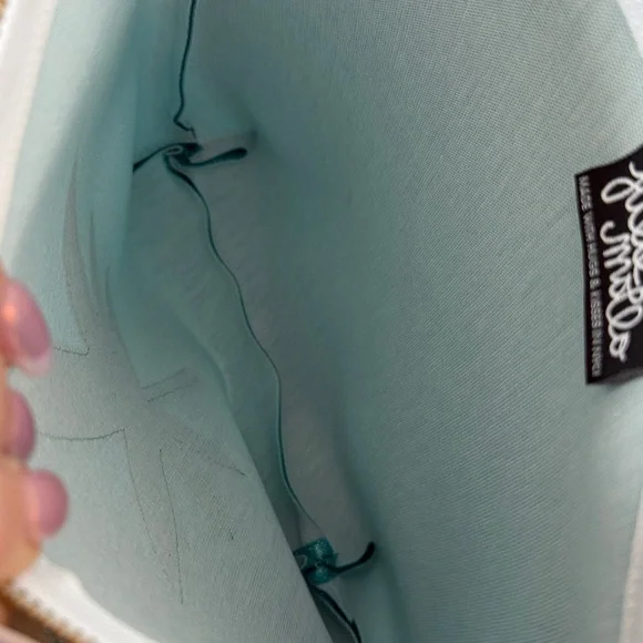 Julie Mollo Glitter Blue & Green Leaf Clutch Oversized Cosmetic Bag New - Picture 10 of 16